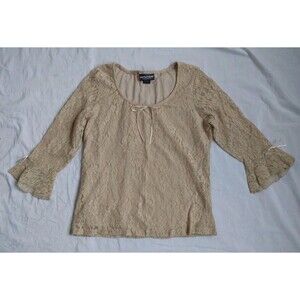 Vintage Notations Clothing Co Lace Blouse Beige Bell Sleeve Women's Size M USA